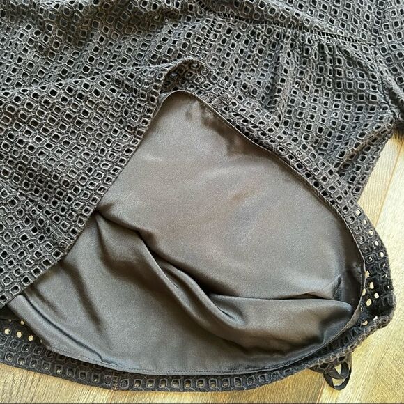 Point Sur J. Crew Black Eyelet Lace Top Long Sleeve Cinch Tie Waist 2 - Picture 10 of 11